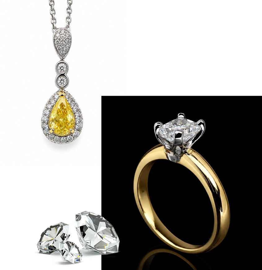 Diamond ring and yellow diamond necklace.