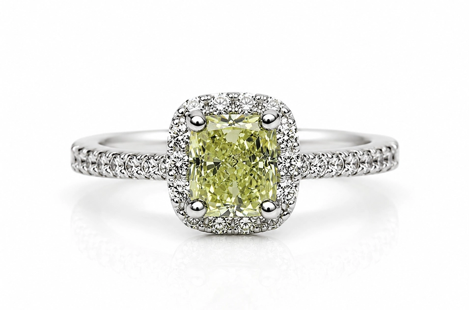 Diamond ring with a yellow center stone.