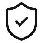 Shield with a checkmark symbol in black.